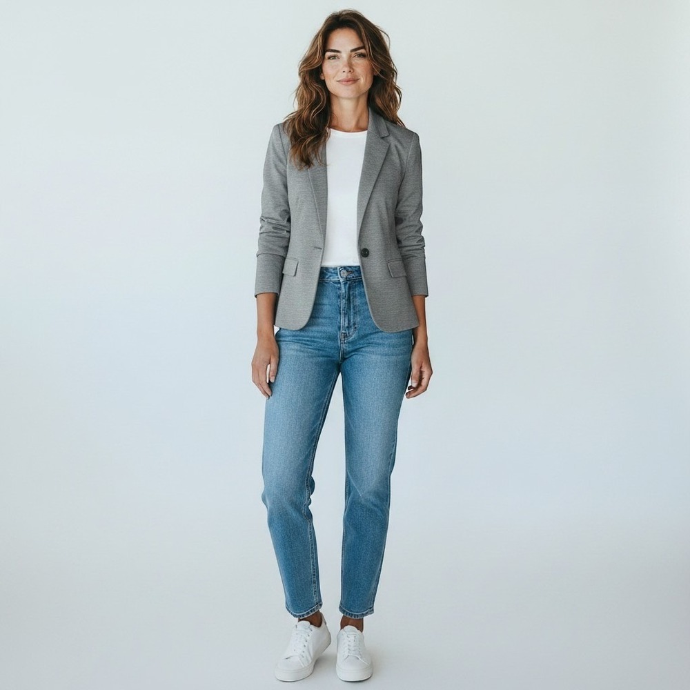 Banana Republic Blazer Womens 12 Gray Stretch One-Button Single Breast Lined
